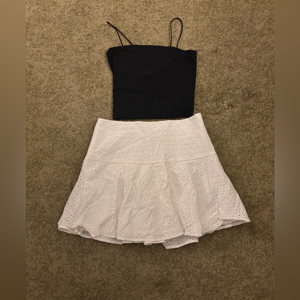 American Eagle Outfitters Top & White H&M Mini Skirt